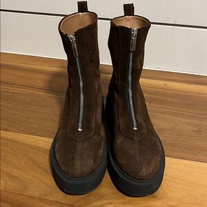 Zip-Up Brown Suede Ankle Boots